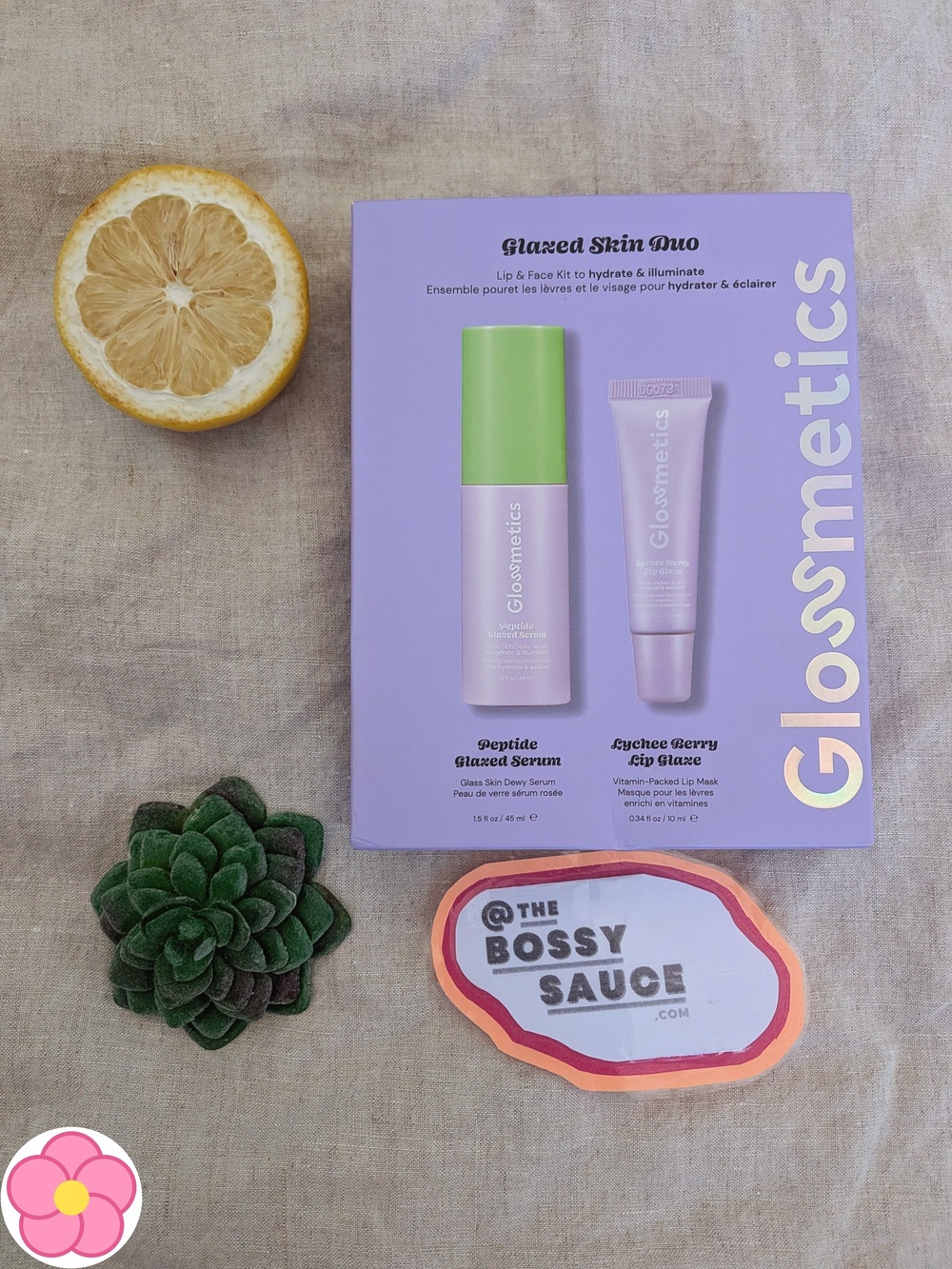 Glosmetics Glazed Skin Duo Peptide Serum + Lip Glaze Boxed Set NWT